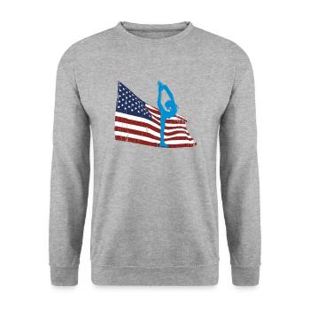 Eiskunstläuferin vor der USA Flagge - Unisex Pullover - Weißgrau meliert - Vorne - Alina (178cm) & Michal (187cm)