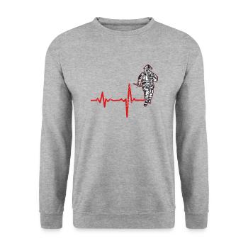 Shirt Gift Heartbeat Fire Department - Unisex Sweatshirt - salt & pepper - Front - Alina (178cm) & Michal (187cm)