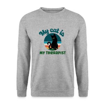 Cat Lover Gift - My Cat Is My Therapist - Unisex Sweatshirt - salt & pepper - Front - Alina (178cm) & Michal (187cm)