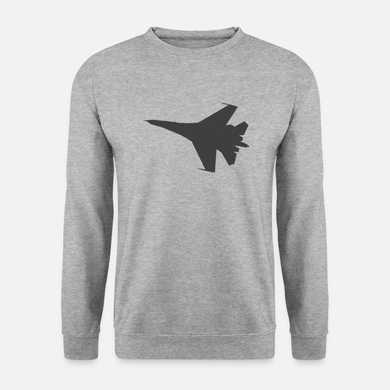 Militär Kampfjet Flugzeug Jet Silhouette - Unisex Pullover - Weißgrau meliert