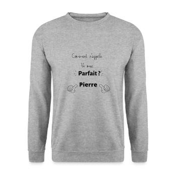 comment s appelle un mec parfait pierre - Sweat-shirt Unisexe - gris chiné - Devant - Alina (178cm) & Michal (187cm)