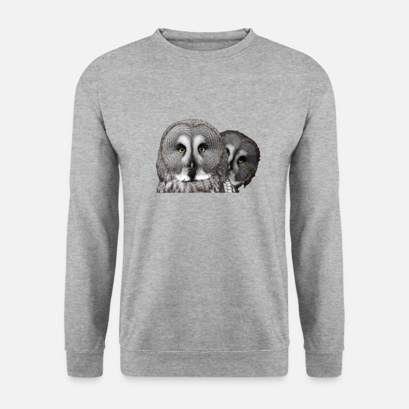 Zwei Eulenköpfe - Unisex Pullover - Weißgrau meliert