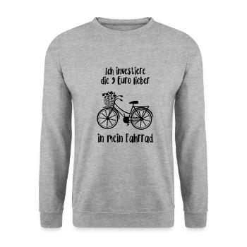 Lustiger Spruch Fahrradfahrer 9 Euro Ticket Bahn - Unisex Pullover - Weißgrau meliert - Vorne - Alina (178cm) & Michal (187cm)