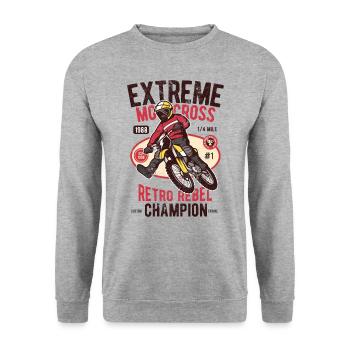 MOTOCROSS RETRO REBEL SUPER MOTO ENDURO DIRT MOTIF - Unisex Sweatshirt - salt & pepper - Front - Alina (178cm) & Michal (187cm)