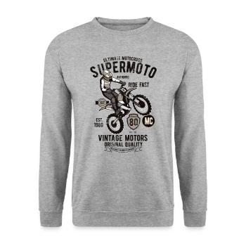 SUPERMOTO SUPER MOTO CROSS MOTOCROSS VINTAGE MOTIF - Unisex Sweatshirt - salt & pepper - Front - Alina (178cm) & Michal (187cm)