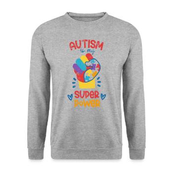 AUTISMUS IST SUPERKRAFT AUTIST ADS ASPERGER SPRUCH - Unisex Pullover - Weißgrau meliert - Vorne - Alina (178cm) & Michal (187cm)