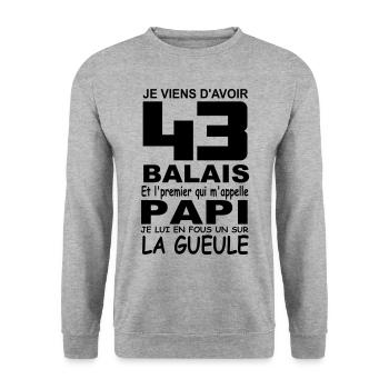 Je viens d'avoir 43 balais / anniversaire 43 ans - Sweat-shirt Unisexe - gris chiné - Devant - Alina (178cm) & Michal (187cm)