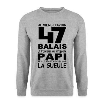 Je viens d'avoir 47 balais / anniversaire 47 ans - Sweat-shirt Unisexe - gris chiné - Devant - Alina (178cm) & Michal (187cm)