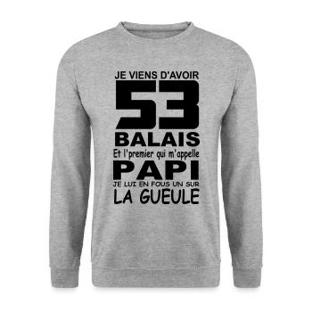 53 ans / anniversaire 53 ans / cadeau 53 ans - Sweat-shirt Unisexe - gris chiné - Devant - Alina (178cm) & Michal (187cm)