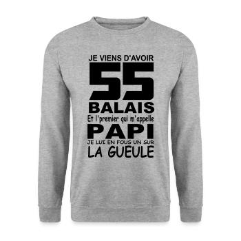 55 ans / anniversaire 55 ans / cadeau 55 ans - Sweat-shirt Unisexe - gris chiné - Devant - Alina (178cm) & Michal (187cm)
