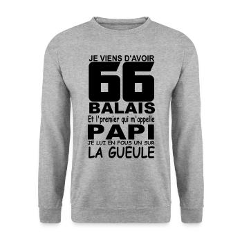 66 / 66 ans / anniversaire / cadeau 66 ans - Sweat-shirt Unisexe - gris chiné - Devant - Alina (178cm) & Michal (187cm)