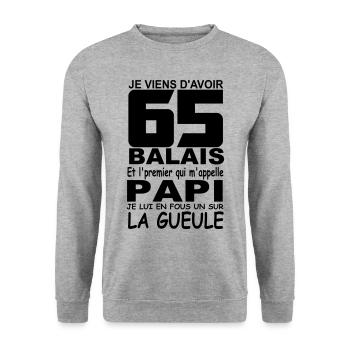 65 ans / anniversaire 65 ans / cadeau 65 ans - Sweat-shirt Unisexe - gris chiné - Devant - Alina (178cm) & Michal (187cm)