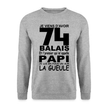 74 ans / anniversaire 74 ans / cadeau 74 ans - Sweat-shirt Unisexe - gris chiné - Devant - Alina (178cm) & Michal (187cm)