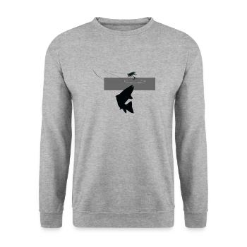 Modell 42 - Steigende Forelle - Unisex Pullover - Weißgrau meliert - Vorne - Alina (178cm) & Michal (187cm)