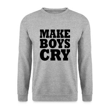 Make boys cry - Unisex Pullover - Weißgrau meliert - Vorne - Alina (178cm) & Michal (187cm)