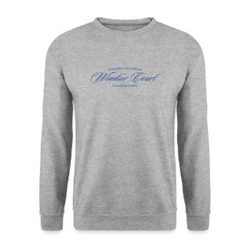 Windsor Court – Elegantes Vintage-Design Blau - Unisex Pullover - Weißgrau meliert - Vorne - Alina (178cm) & Michal (187cm)