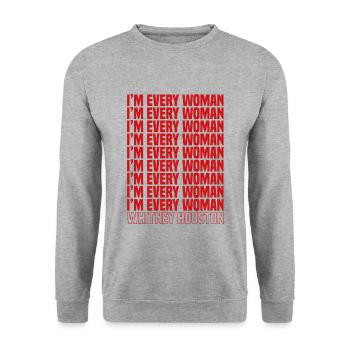 Whitney Houston Schriftzug I'm Every Woman - Unisex Pullover - Weißgrau meliert - Vorne - Alina (178cm) & Michal (187cm)