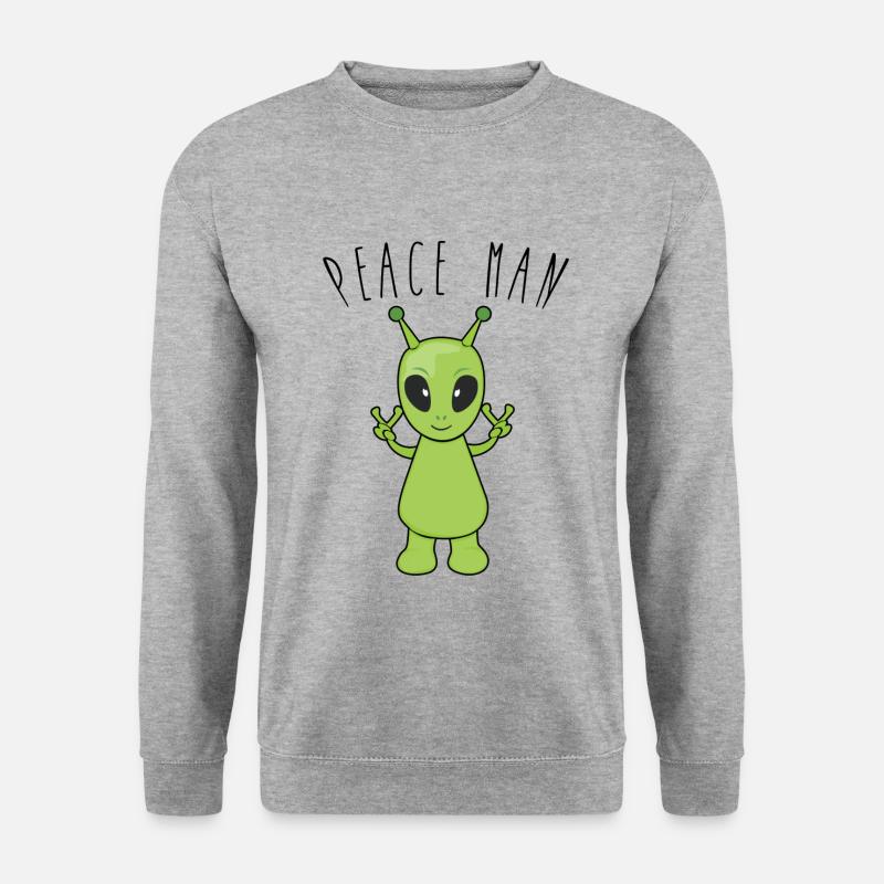 Alien mit peace man - Unisex Pullover - Weißgrau meliert