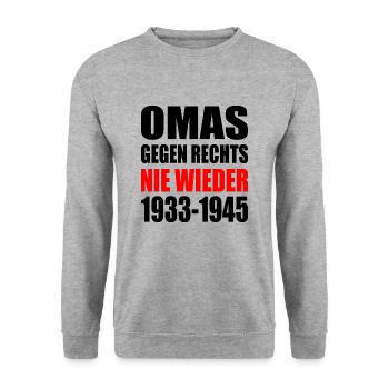 Omas gegen rechts - Unisex Pullover - Weißgrau meliert - Vorne - Alina (178cm) & Michal (187cm)
