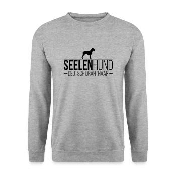 DEUTSCH DRAHTHAAR Seelenhund - Unisex Pullover - Weißgrau meliert - Vorne - Alina (178cm) & Michal (187cm)