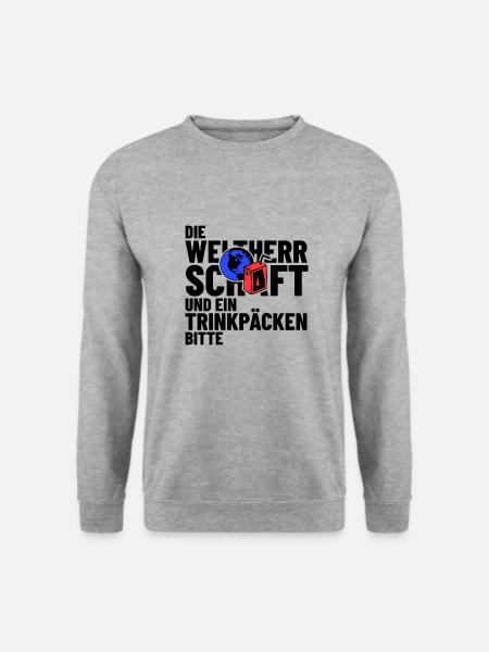 Weltherrschaft Trinkpäckchen Lustiger Spruch Shirt - Unisex Pullover - Weißgrau meliert