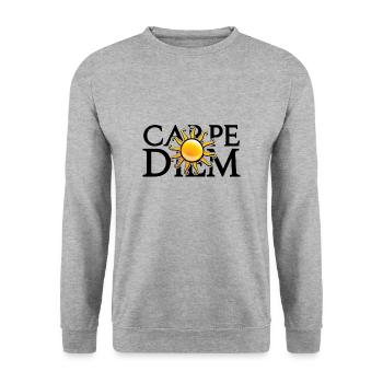 Carpe Diem - Lateinischer Spruch: Nutze den Tag - Unisex Pullover - Weißgrau meliert - Vorne - Alina (178cm) & Michal (187cm)