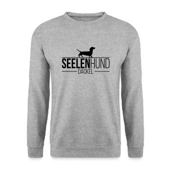 DACKEL Seelenhund - Unisex Pullover - Weißgrau meliert - Vorne - Alina (178cm) & Michal (187cm)
