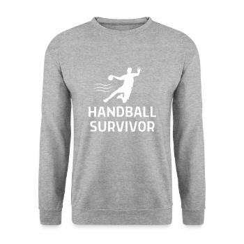 Handball Handballer Spruch Geschenk - Unisex Pullover - Weißgrau meliert - Vorne - Alina (178cm) & Michal (187cm)