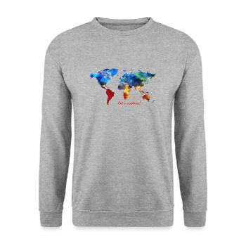 Lets explore! map of the world - Unisex Sweatshirt - salt & pepper - Front - Alina (178cm) & Michal (187cm)