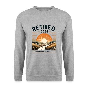 Retraité 2024 Le prochain chapitre commence - Sweat-shirt Unisexe - gris chiné - Devant - Alina (178cm) & Michal (187cm)