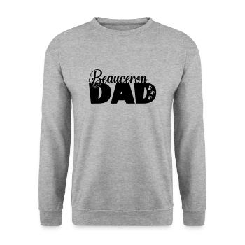 Beauceron Dad - Hundepapa lustiger Spruch - Unisex Pullover - Weißgrau meliert - Vorne - Alina (178cm) & Michal (187cm)