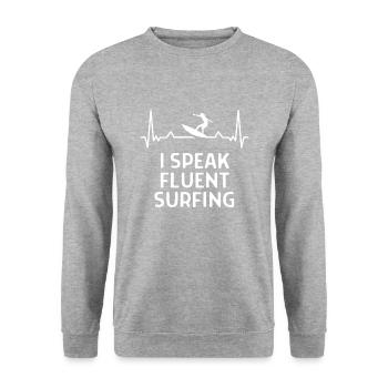 Surfen Surfer Lustige Spürche Geschenk - Unisex Pullover - Weißgrau meliert - Vorne - Alina (178cm) & Michal (187cm)