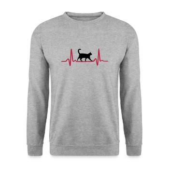 Cat & Heartbeat, Heart - Sweat-shirt Unisexe - gris chiné - Devant - Alina (178cm) & Michal (187cm)