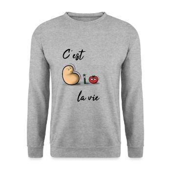 C'est bio la vie - bio - humour - biologique - Sweat-shirt Unisexe - gris chiné - Devant - Alina (178cm) & Michal (187cm)