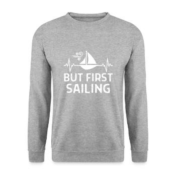 Seefahrer Segeln Seemann Capitän Geschenk Sprüche - Unisex Pullover - Weißgrau meliert - Vorne - Alina (178cm) & Michal (187cm)