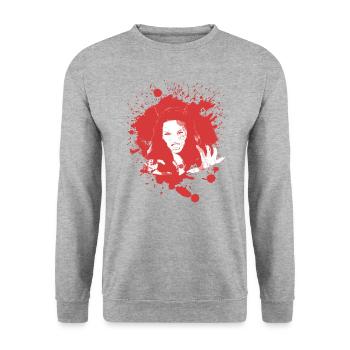 Halloween ensanglanté visage diable idée cadeau - Sweat-shirt Unisexe - gris chiné - Devant - Alina (178cm) & Michal (187cm)