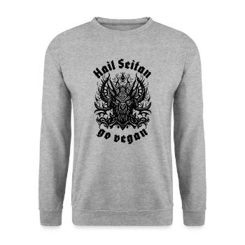 HAIL SEITAN - go vegan - Unisex Pullover - Weißgrau meliert - Vorne - Alina (178cm) & Michal (187cm)