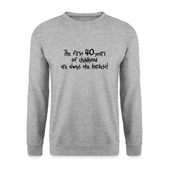 first 40 years of childhood 40. Geburtstag Kinder - Unisex Pullover - Weißgrau meliert - Vorne - Alina (178cm) & Michal (187cm)