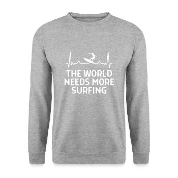 Surfen Surfer Lustige Spürche Geschenk - Unisex Pullover - Weißgrau meliert - Vorne - Alina (178cm) & Michal (187cm)