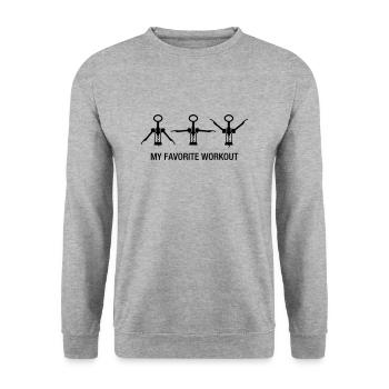 Wein Workout Training Gym Trinken Wine trainieren - Unisex Pullover - Weißgrau meliert - Vorne - Alina (178cm) & Michal (187cm)