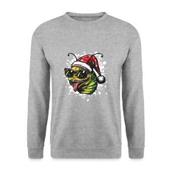 Wurm Weihnachten Lustig - Unisex Pullover - Weißgrau meliert - Vorne - Alina (178cm) & Michal (187cm)