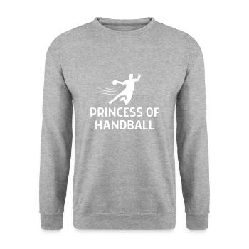 Handball Handballer Spruch Geschenk - Unisex Pullover - Weißgrau meliert - Vorne - Alina (178cm) & Michal (187cm)