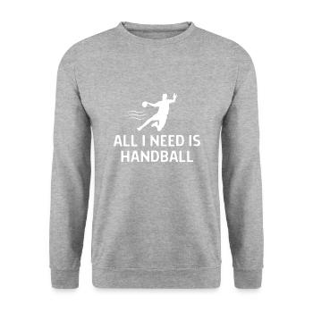 Handball Handballer Spruch Geschenk - Unisex Pullover - Weißgrau meliert - Vorne - Alina (178cm) & Michal (187cm)
