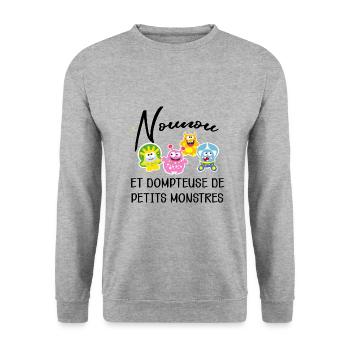 Nounou et bébé humour Assistante maternelle - Sweat-shirt Unisexe - gris chiné - Devant - Alina (178cm) & Michal (187cm)