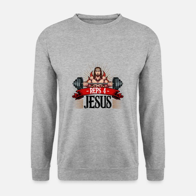 Reps 4 Jesus Kraftsport Bodybuilder Geschenk - Unisex Pullover - Weißgrau meliert