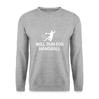Handball Handballer Spruch Geschenk - Unisex Pullover - Weißgrau meliert - Vorne - Alina (178cm) & Michal (187cm)