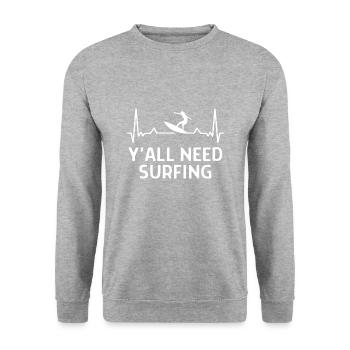 Surfen Surfer Lustige Spürche Geschenk - Unisex Pullover - Weißgrau meliert - Vorne - Alina (178cm) & Michal (187cm)