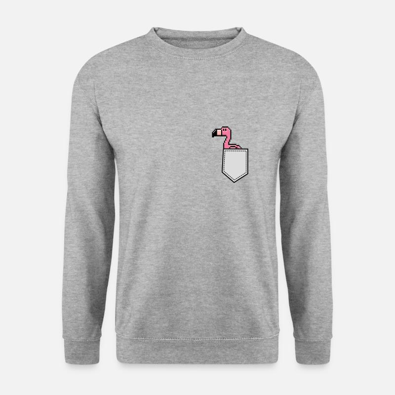 Pixel Flamingo - Unisex Pullover - Weißgrau meliert