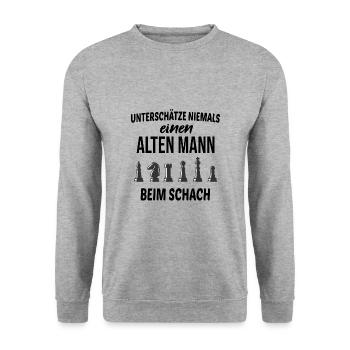 Schach Rentner Opa Geschenkidee - Unisex Pullover - Weißgrau meliert - Vorne - Alina (178cm) & Michal (187cm)