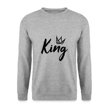 Partnerlook Paar King - Unisex Pullover - Weißgrau meliert - Vorne - Alina (178cm) & Michal (187cm)